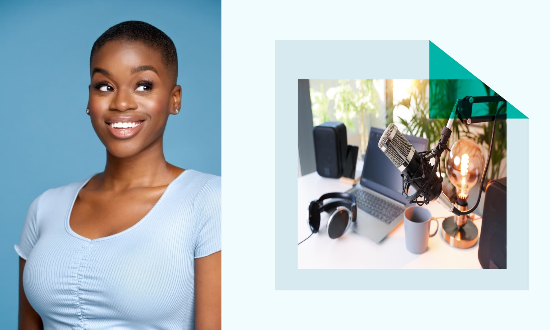 Joy Ofodu headshot and stock photo of recording studio