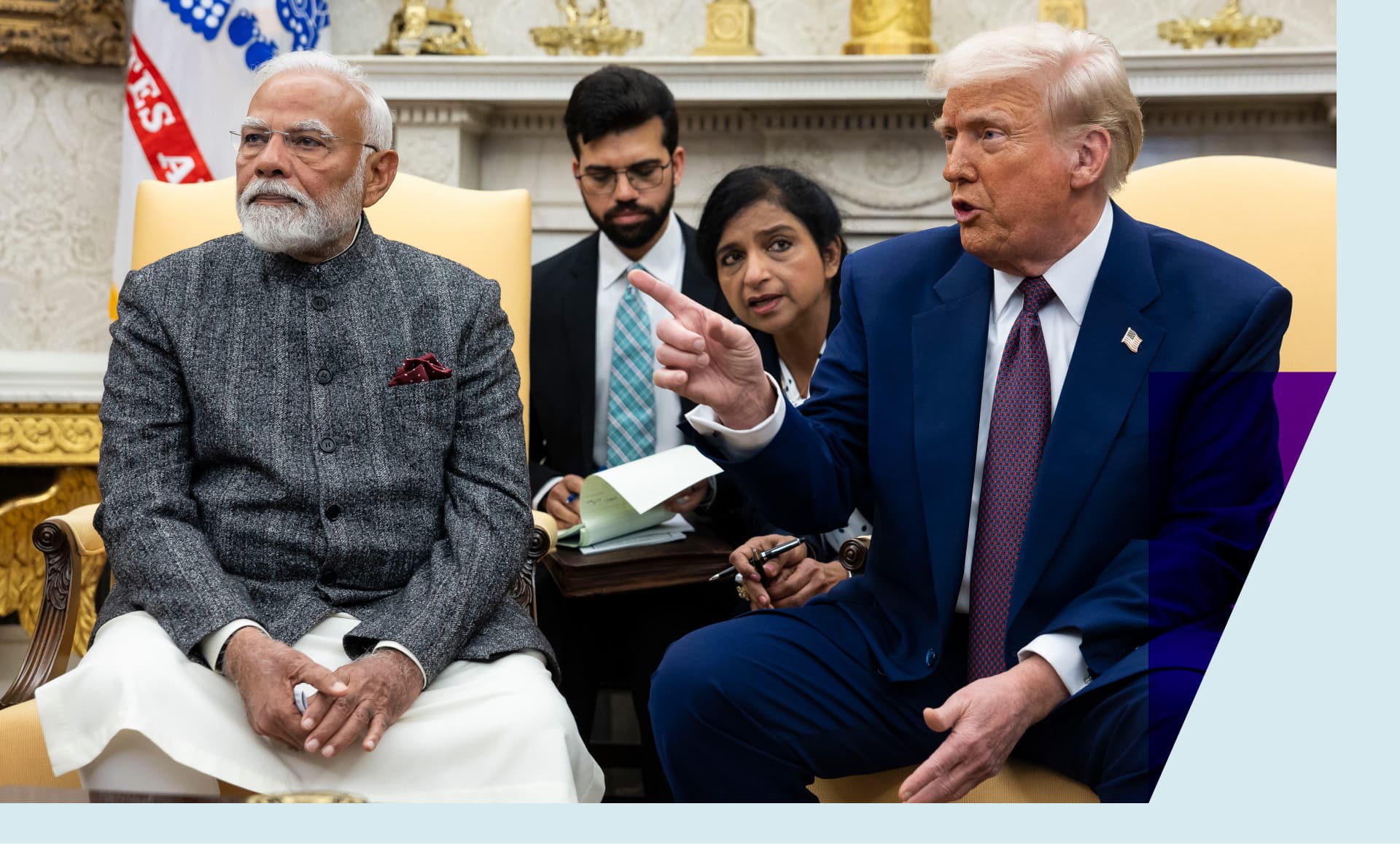 US President Donald Trump, right, and Narendra Modi, India's prime minister, during a meeting in the Oval Office of the White House in Washington, DC,
