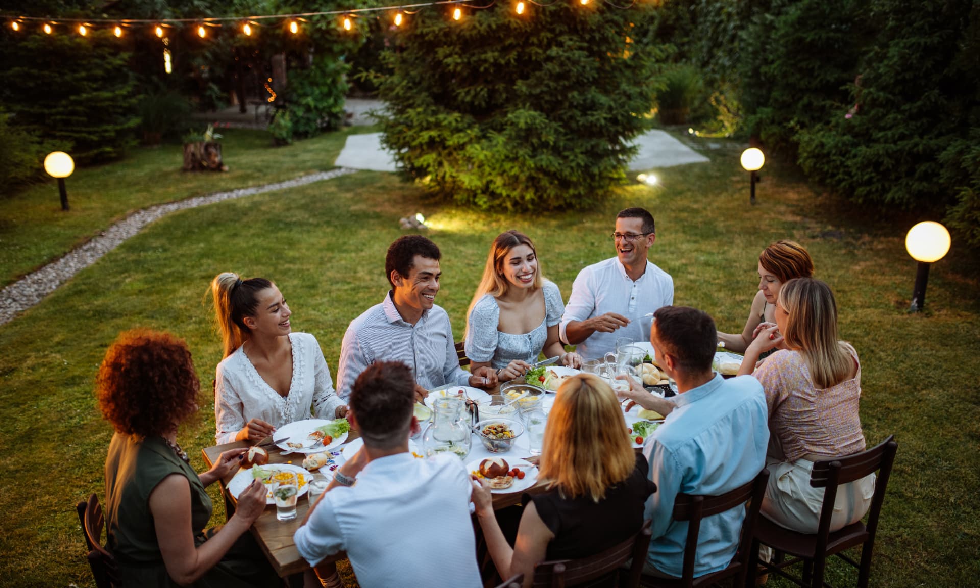 Friends at an outdoor dinner party